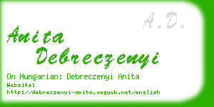 anita debreczenyi business card